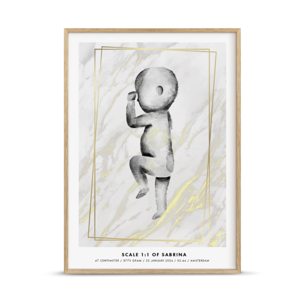 Birth poster aquarel gold marble